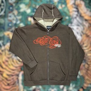 Vintage Y2K Billabong Waffle Thermal Full Zip Hoodie Sherpa Brown Grunge Surf